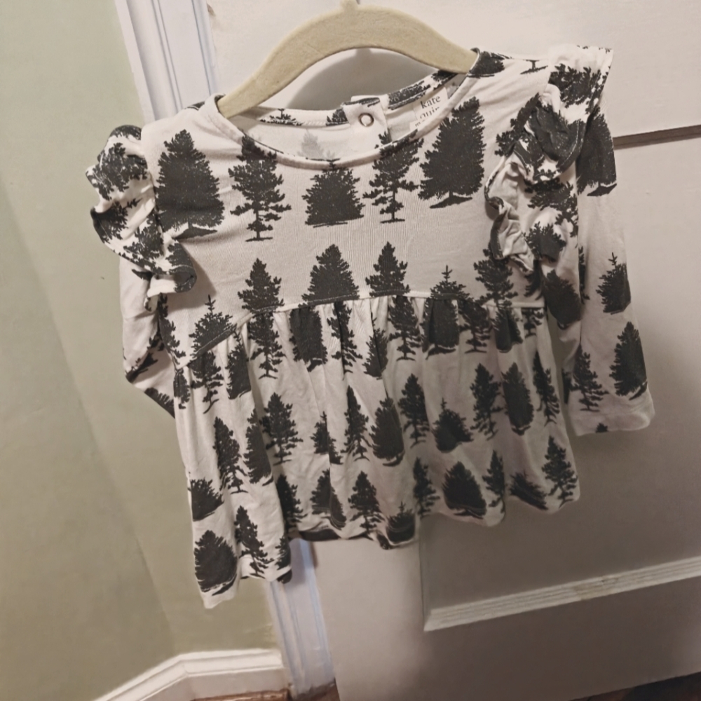 Kate Quinn long sleeve ruffle asymmetrical top | multi pine | bamboo - 18-24m